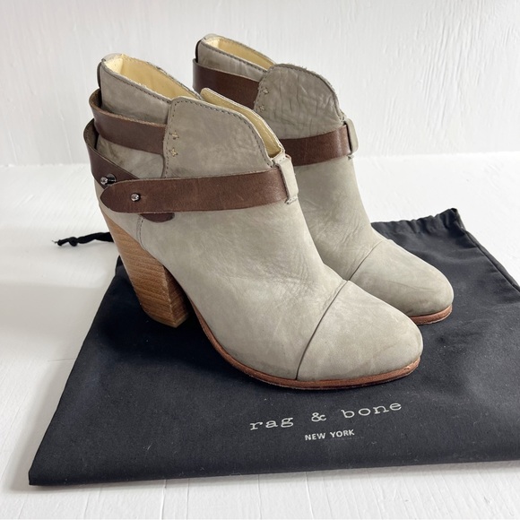 Rag & Bone Harrow Calf Suede Leather Ankle Boots Size 7.5 Gray Brown